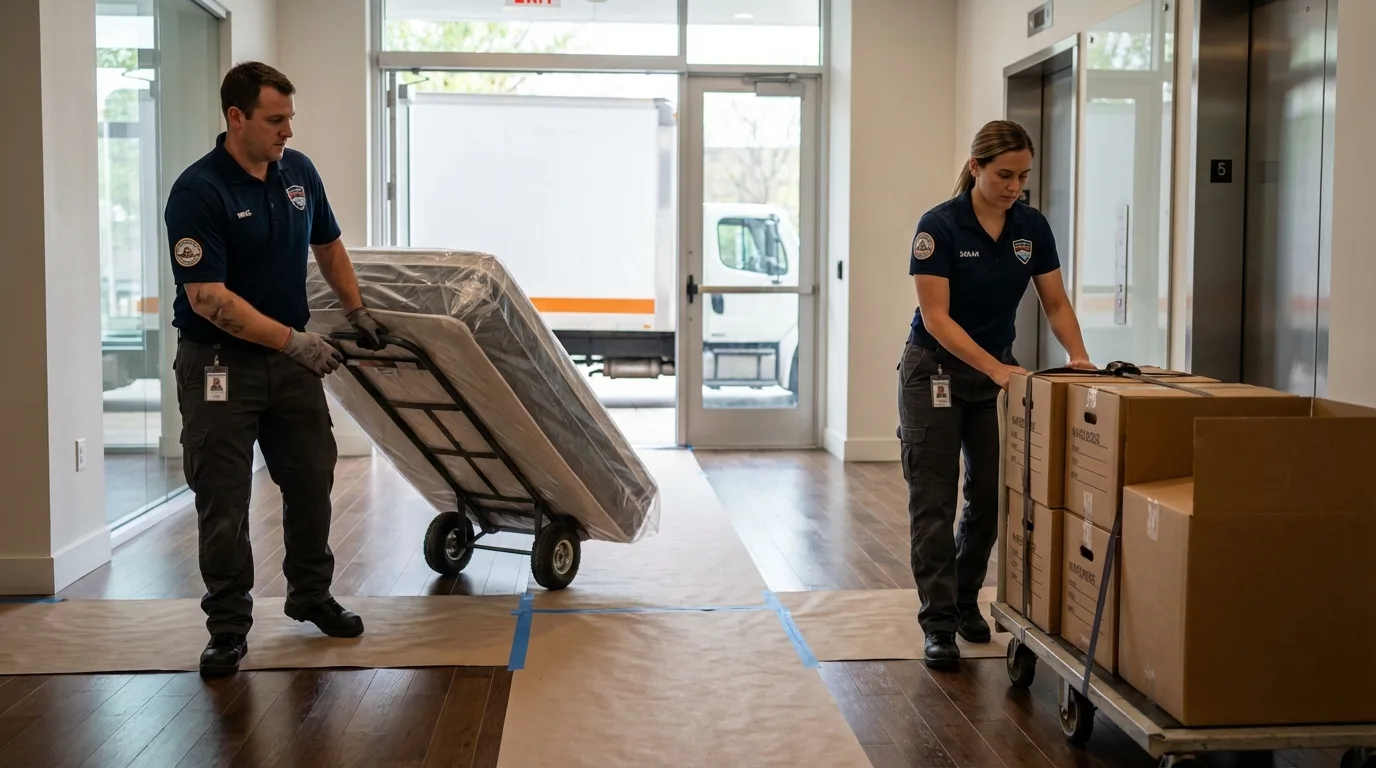 Professional apartment movers loading elevator in Kingston, PA